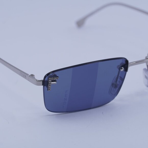 Fendi FE4172US 16X Sunglasses Shiny Palladium Rectangle Frame, Blue Lenses - Picture 5 of 10